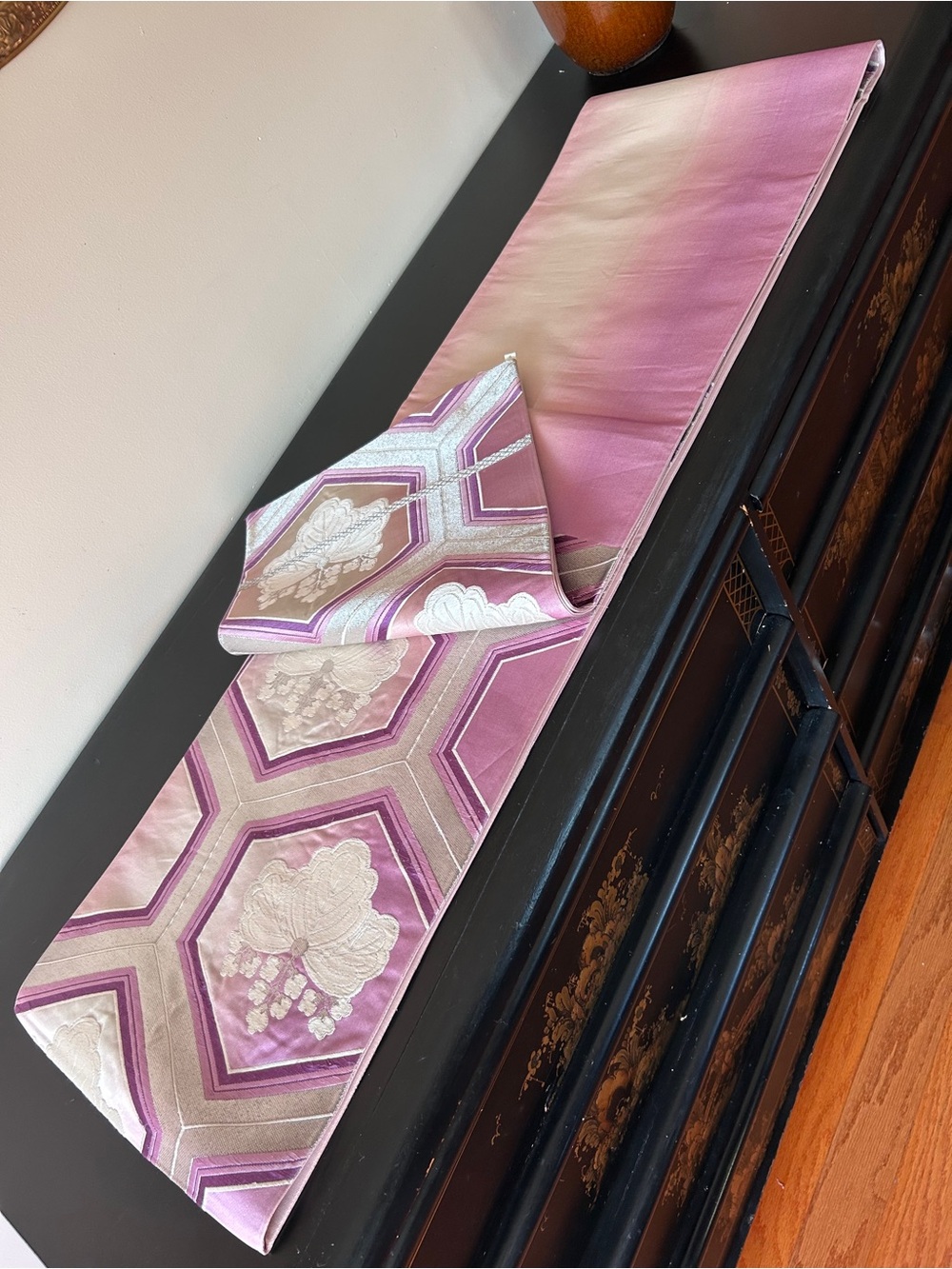 Vintage Silk Brocade Obi, Stunning in Purple Hues & Metallic Silver Threads - Picture 3 of 3